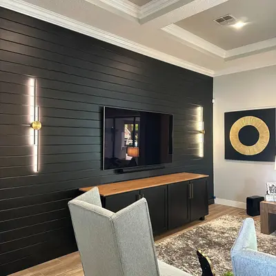 Modern black shiplap accent wall