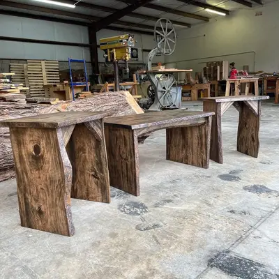 Live edge benches in the GrainDaddys workshop